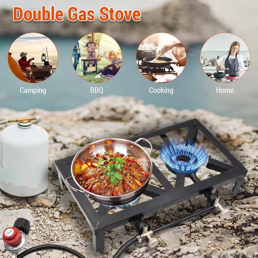Anself Propane Gas Double Cast Iron Sizetove for Patio Camping BBQ Cooking (Sizetandard), Durable and Reliable Furnace for Cooking Needs