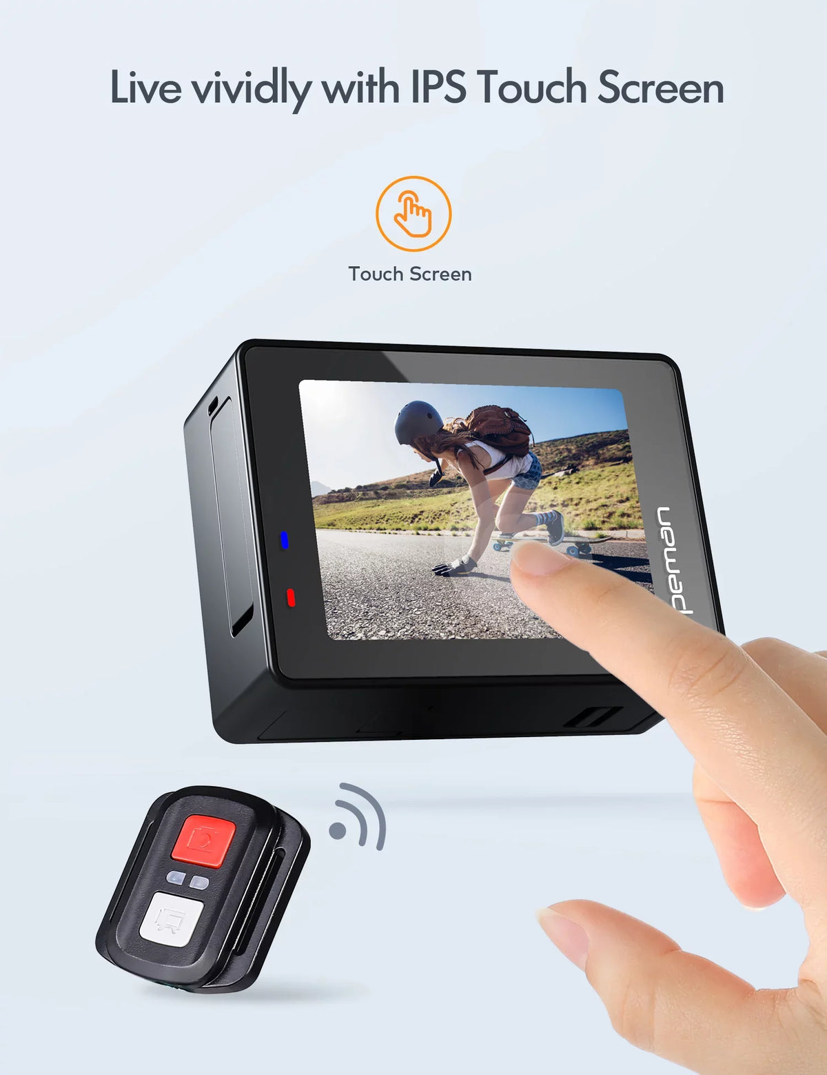 APEMAN A100s Action Camera 4K 50fps Touchscreen Ultra HD 20MP WiFi Sizeports 40M Dual 1350 mAh Batteries