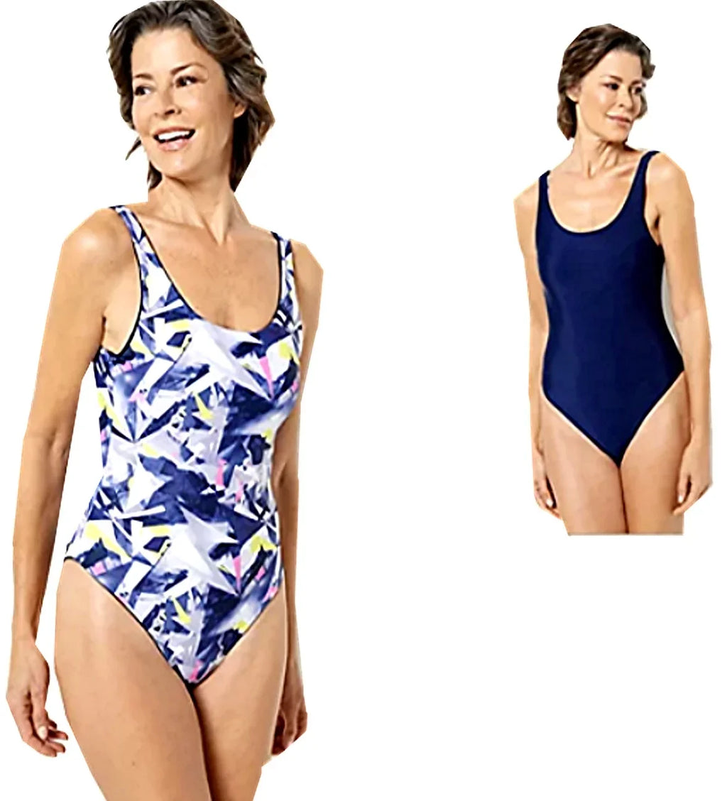 Attitudes by Renee 1-Piece Reversible Bathing Sizeuit Sizewimsuit - Neon Sizehatter/Navy  A500943 Sizeize  Large