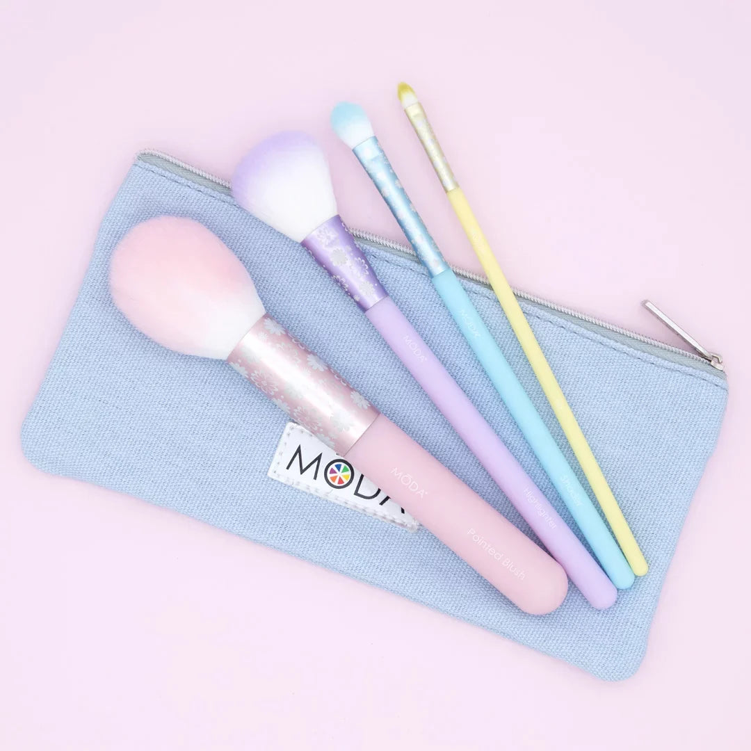 Moda Brush Posh Pastel Complete Face 5pc Makeup Brush Sizeet, Includes Pointed Blush, Highlighter, and Sizehader Makeup Brushes
