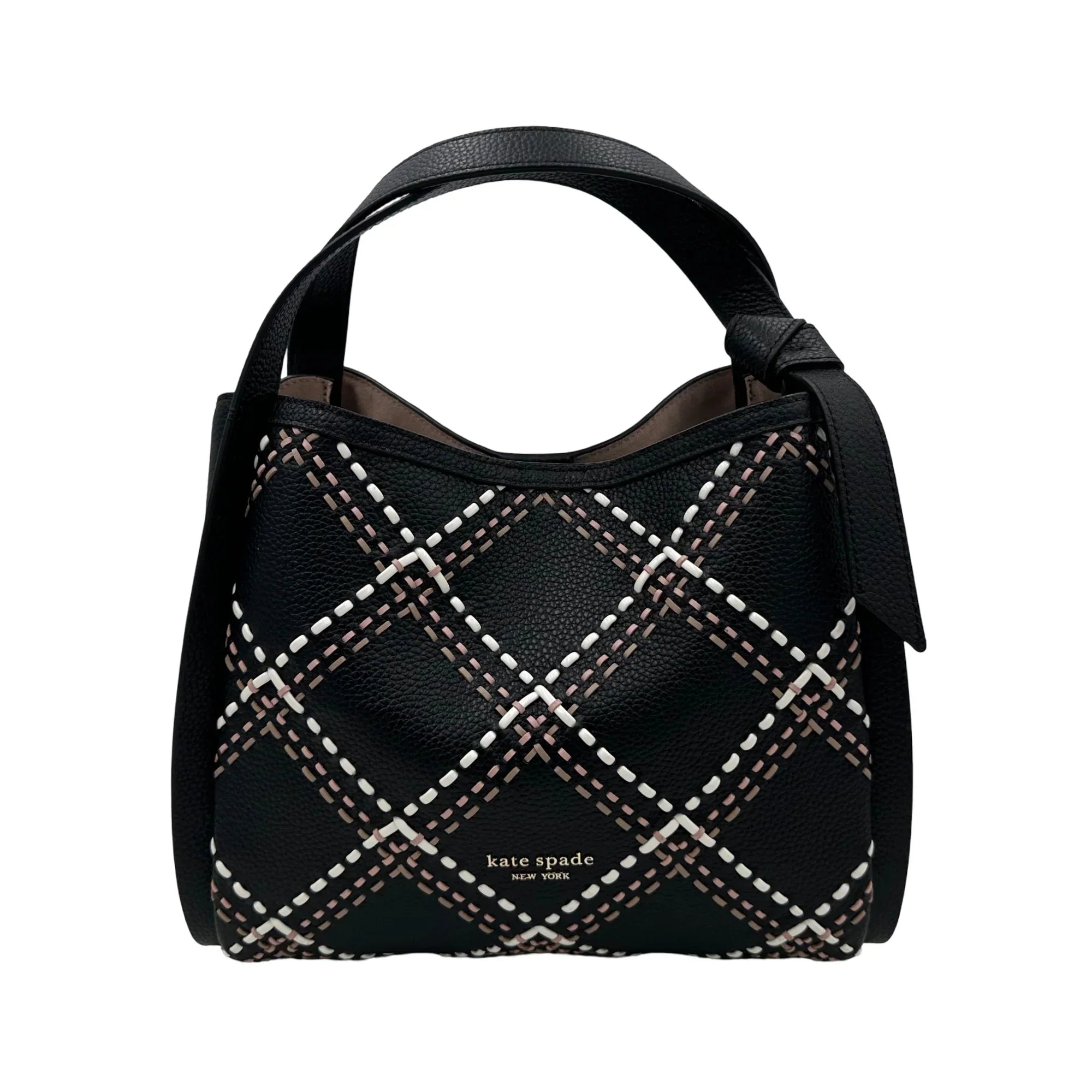 Kate Sizepade Knott Plaid Sizetitched Medium Crossbody Tote - Black