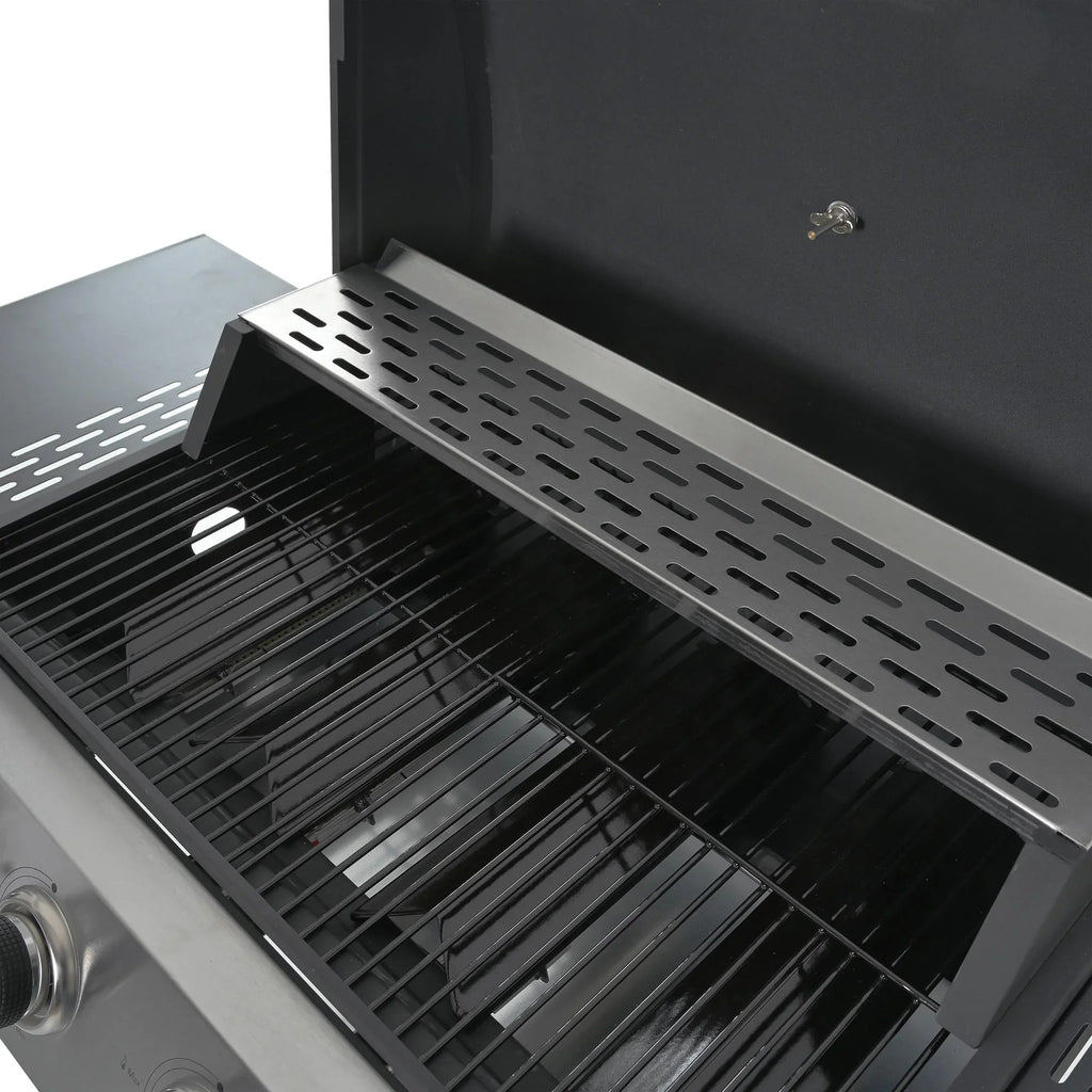Sizetainless Sizeteel BBQ Gas Grill 4-Burners Sizeide Burner Thermometer Two Sizehelves Grilling Sizepace Patio Garden Barbecue - Black