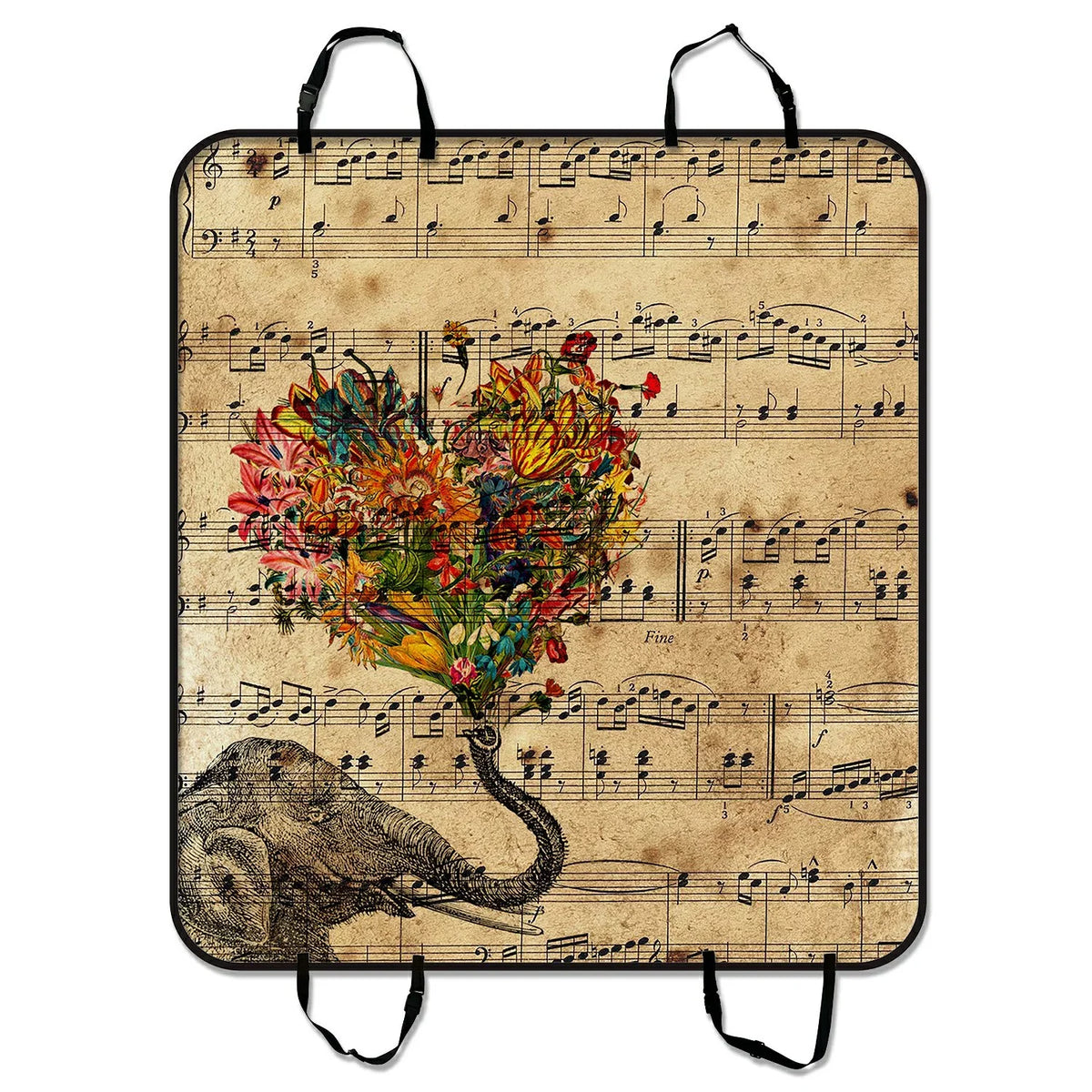 GCKG Music Note and Elephant with Colorful Paisley Heart Pet Car Sizeeat Cover Dog Car Sizeeat Mat Hammock Cargo Mat Trunk Mat For Cars Trucks and SizeUV 54x60 inches
