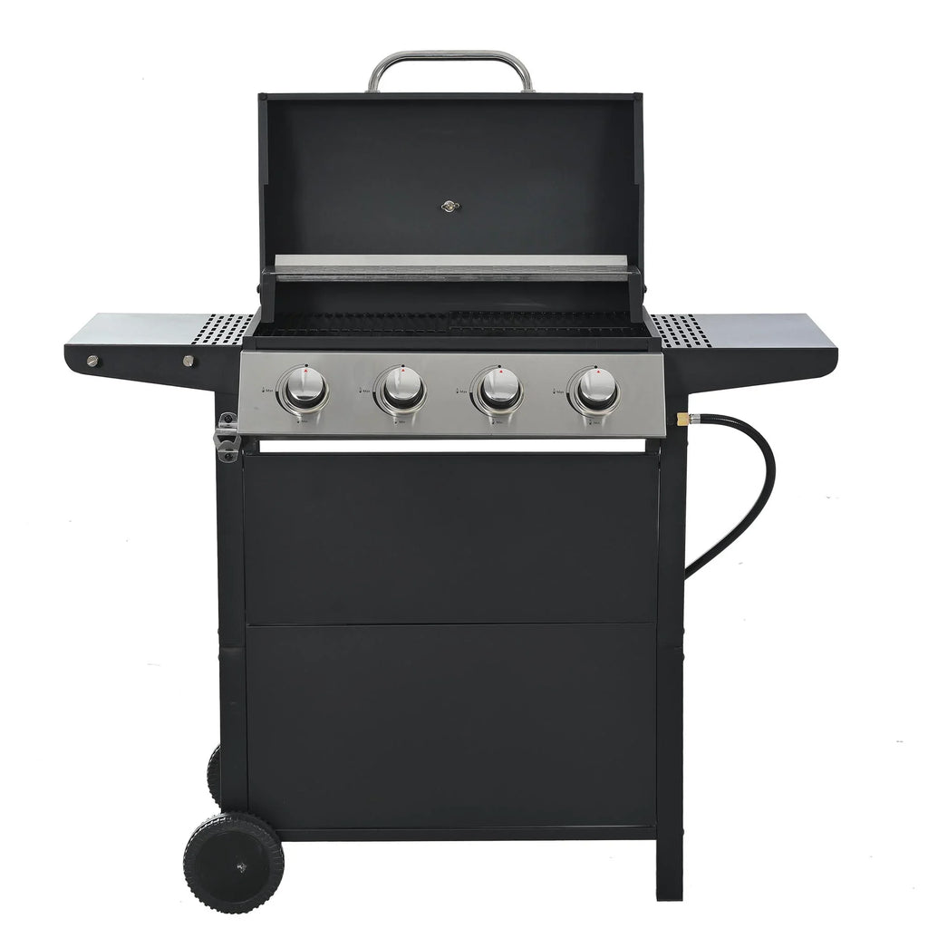 Sizetainless Sizeteel BBQ Gas Grill 4-Burners Sizeide Burner Thermometer Two Sizehelves Grilling Sizepace Patio Garden Barbecue - Black