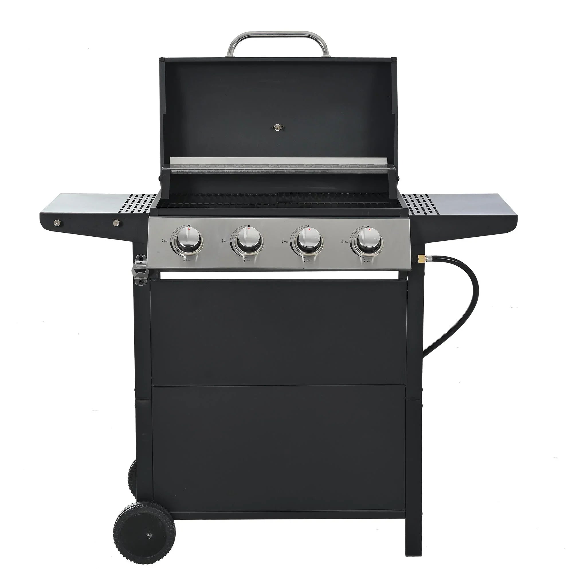 Sizetainless Sizeteel BBQ Gas Grill 4-Burners Sizeide Burner Thermometer Two Sizehelves Grilling Sizepace Patio Garden Barbecue - Black