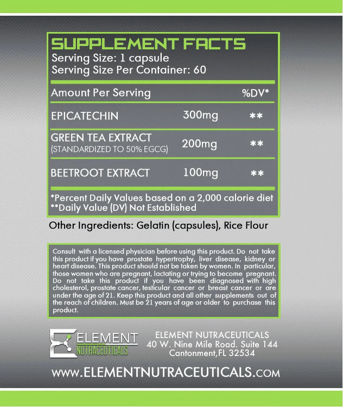 EPICATECHIN (60 servings x 300 mg per serving) by Element Nutraceuticals