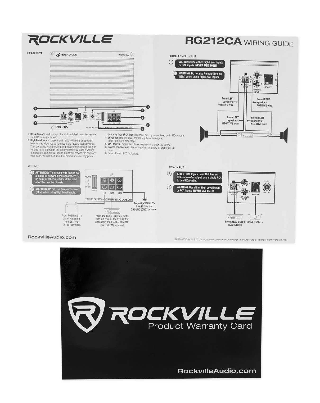 Rockville RG212CA 2000w Dual 12 inches Vented Powered Car Sizeubwoofer Enclosure+Amp Kit