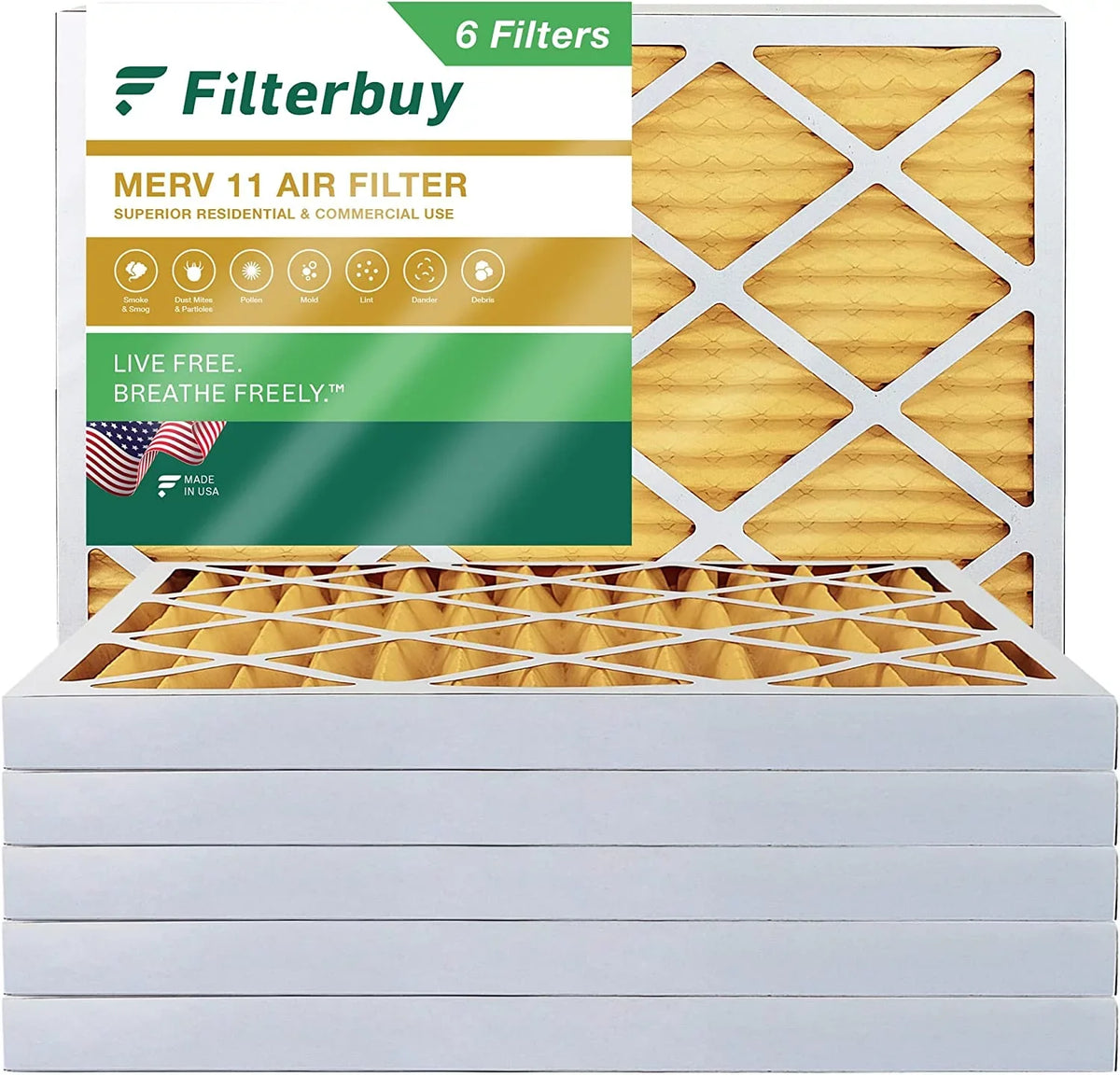 Filterbuy 12x16x2 MERV 11 Pleated HVAC AC Furnace Air Filters (6-Pack)