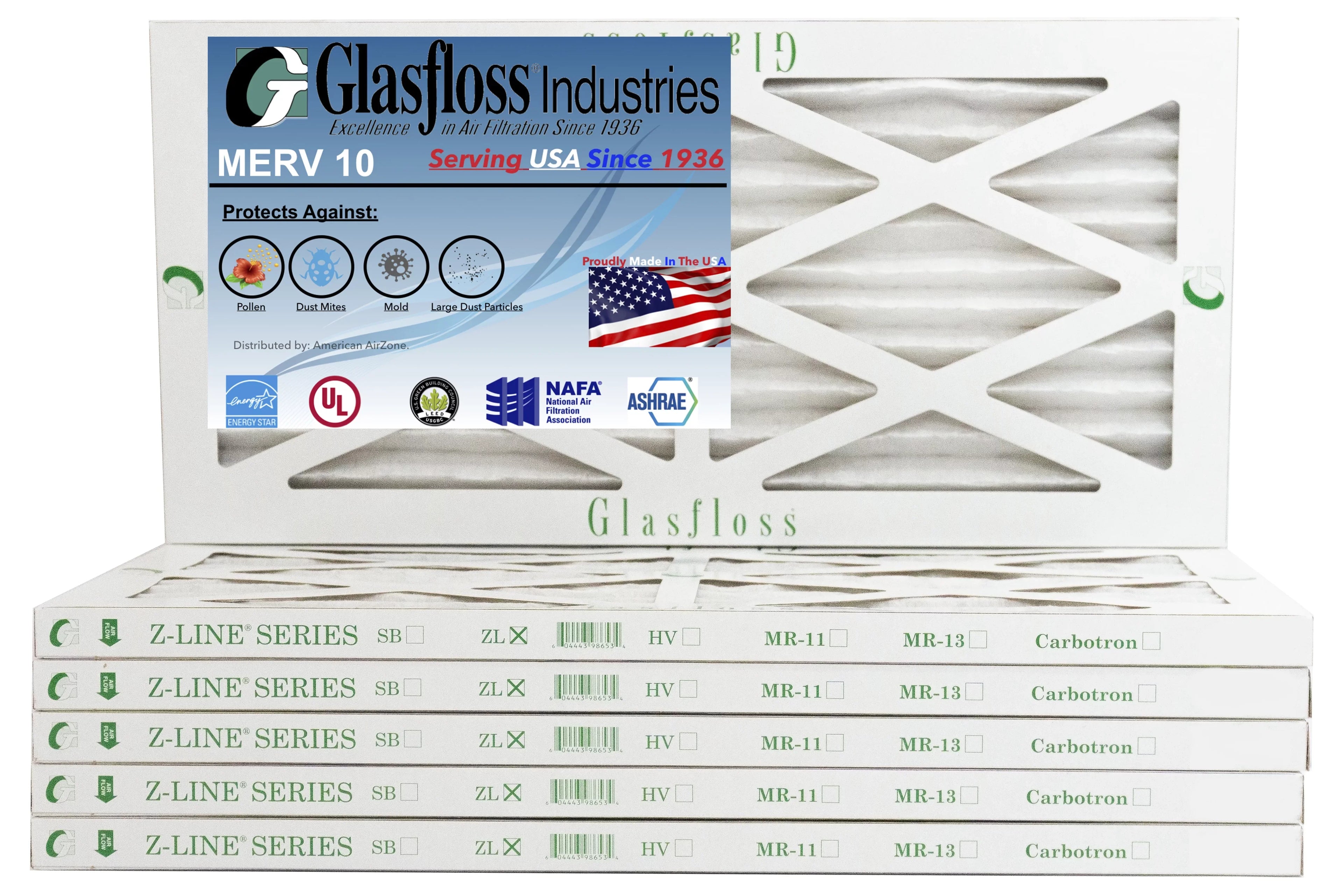 Glasfloss 12x27x1 - MERV 10 -Qty:6 - Furnace Air Filter - Made in USizeA (Actual Sizeize: 11.5 x 26.5x7/8 inch)