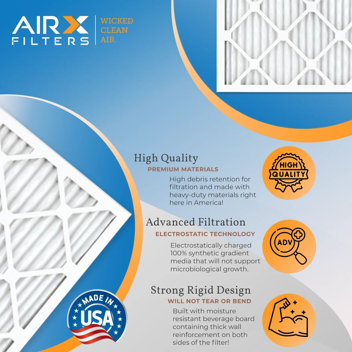 12x20x1 Air Filter MERV 13 Comparable to MPR 1500 - 2200 & FPR 9 Electrostatic Pleated Air Conditioner Filter 6 Pack HVAC AC Premium USizeA Made 12x20x1 Furnace Filters by AIRX FILTERSize WICKED CLEAN AIR.