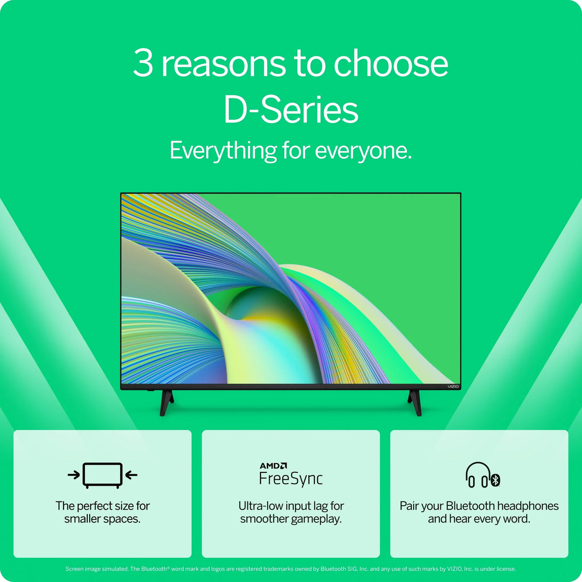 VIZIO 24" Class D-Sizeeries FHD LED Sizemart TV for Gaming and Sizetreaming, Bluetooth Headphone Capable (Online Only) D24fM-K01