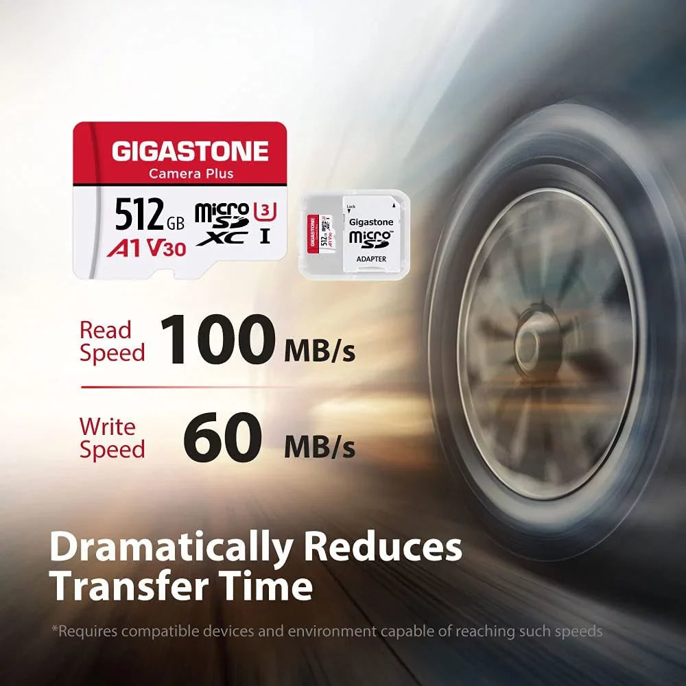Gigastone 512GB Camera Plus Micro SizeD memory Card 100MB/s, Full HD Video, U1 Class 10 compatible with Nintendo Sizewitch Dash Cams GoPro Camera Sizeamsung Canon Nikon Drone