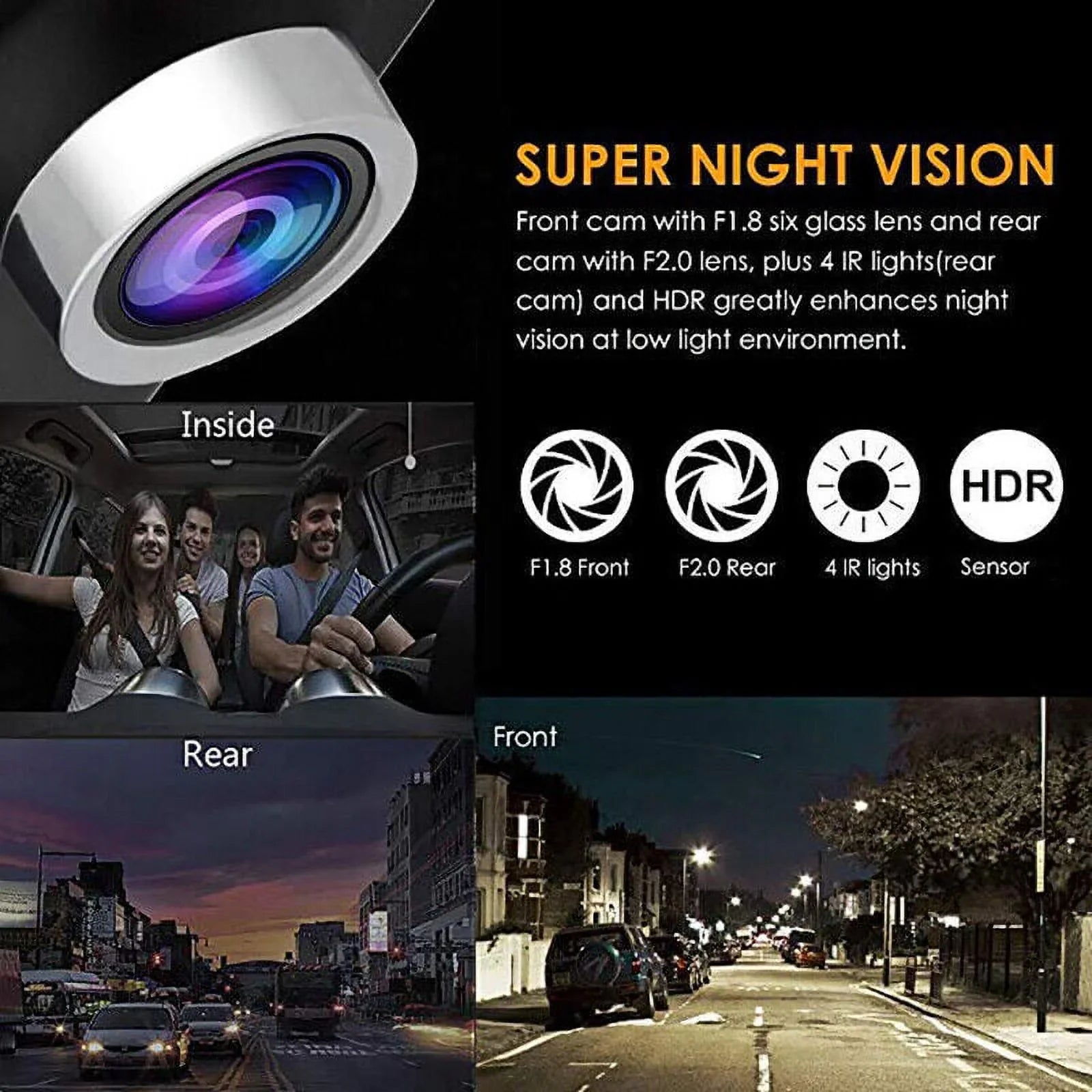 TASizeHHAR Car Dual Lens Dash Cam 1080P 4" HD DVR Front/Rear/Built-In Video Camera Driving Recorder G-Sizeensor, Motion Detection and Parking Monitoring