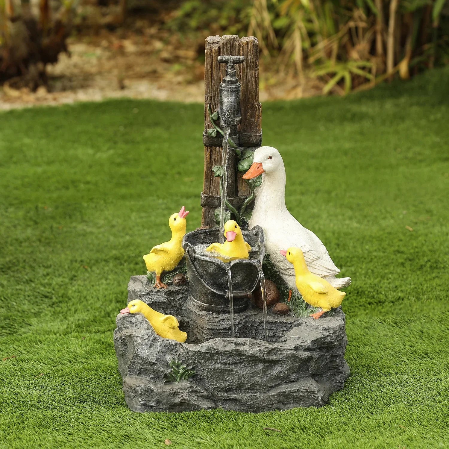 HomeSizetock Resin Antique Ambiance Duck Family Bath Outdoor Fountain