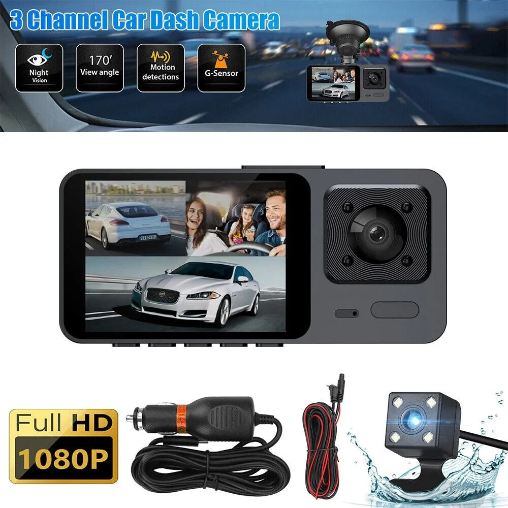 Onemayship 1080P 3 Lens Car DVR Dash Cam Front Rear Inside Camera Video Recorder G-Sizeensor