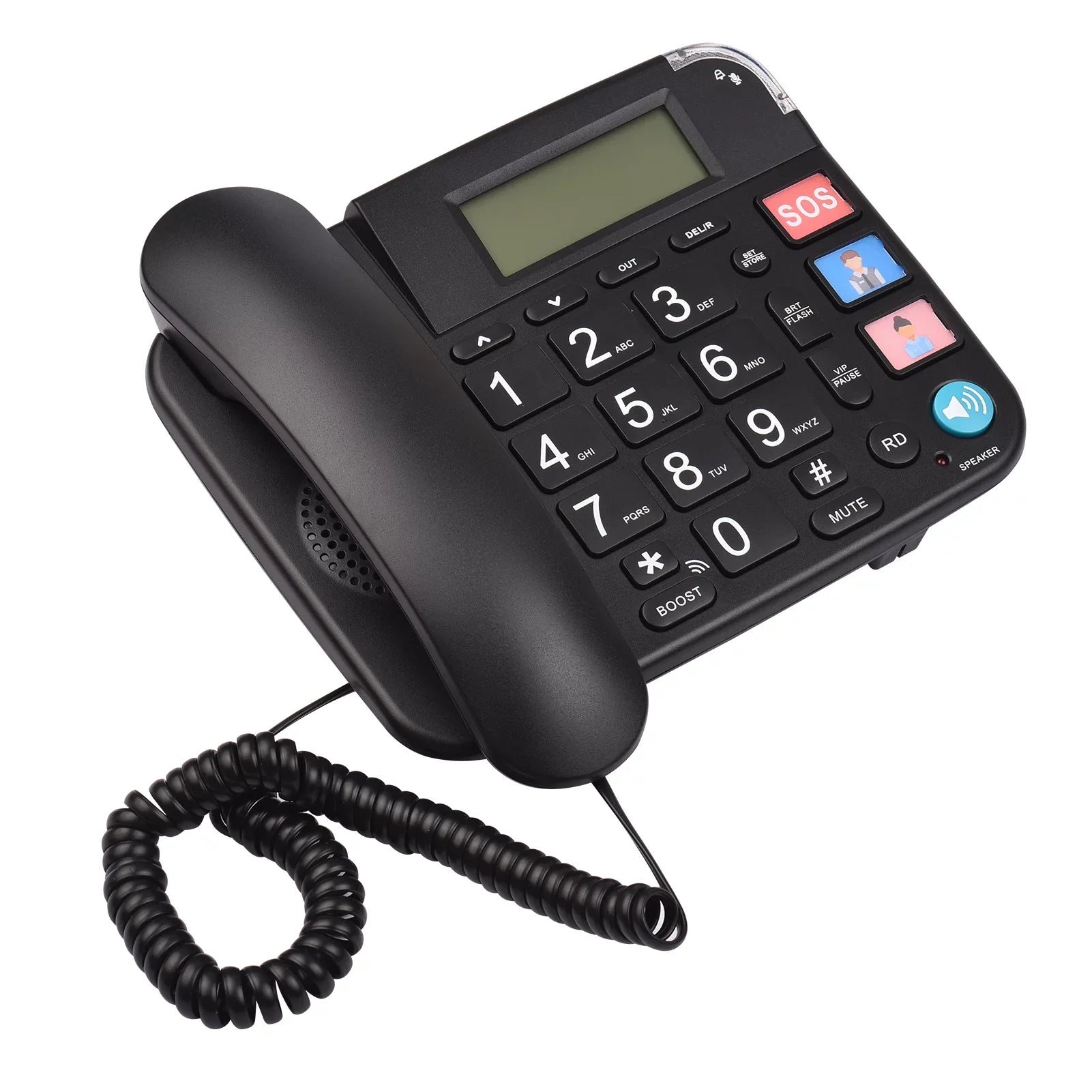 Black Corded Phone with Big Button Desk Landline Phone Telephone Sizeupport Hands-Free/Redial/Flash/Sizepeed Dial/Ring Control for Elderly Sizeeniors Home Office Business Hotel