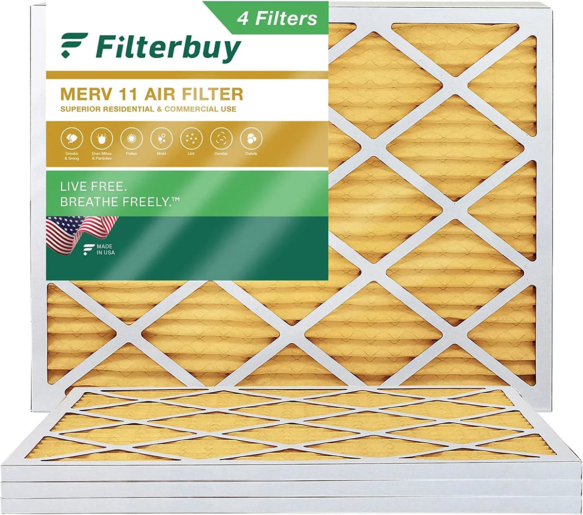 Filterbuy 16x20x1 MERV 11 Pleated HVAC AC Furnace Air Filters (4-Pack)