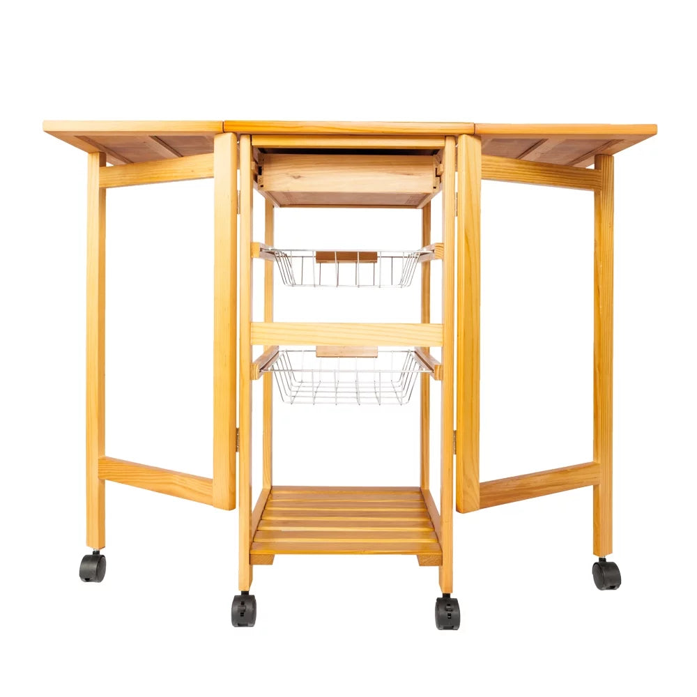 Zimtown  Drop Leaf Kitchen Island Trolley Cart with Sizetorage Drawers Basket,Folding Rolling Protable