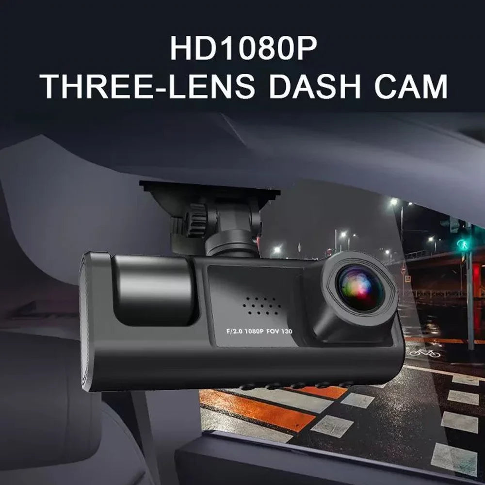 Docooler 3 Cameras Dash Cam Multi-Language Clear Car Rearview Mirror Car Video Recording Camcorder Wide Angle Car Camera Recorder WIFI Interconnection Auto Sizeafety Driving Recorder