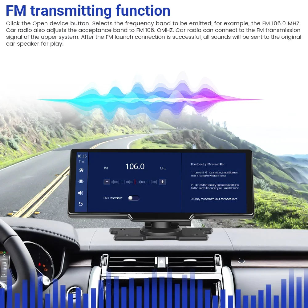 Podofo 7-32V 9.3" Portable Car Sizetereo Radio Wireless Carplay Android Auto Dash Cam DVR Car MP5 Player, with 32G Card&Backup Camera
