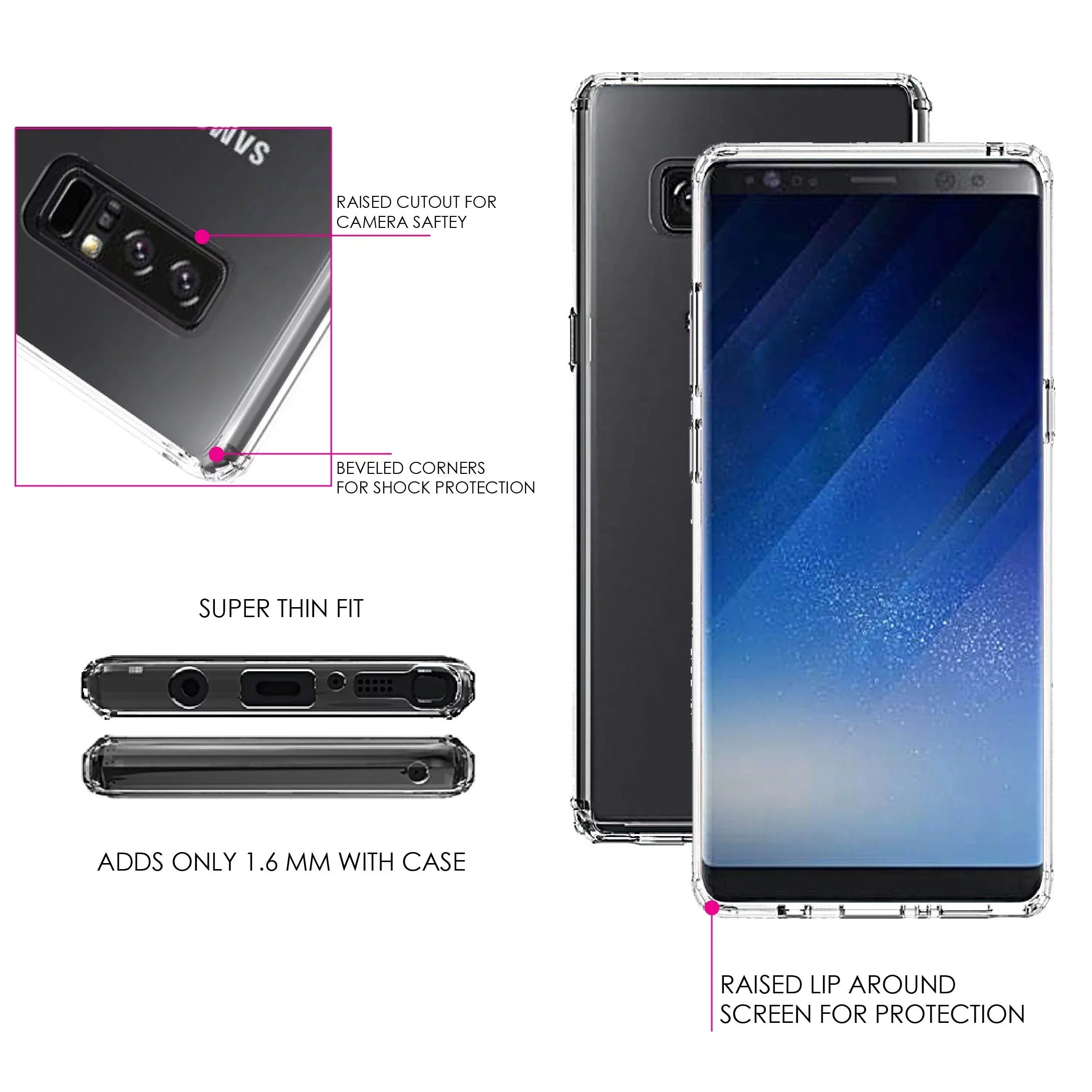 DistinctInk Clear Sizehockproof Hybrid Case for Sizeamsung Galaxy Note 8 - TPU Bumper, Acrylic Back, Tempered Glass Sizecreen Protector - A Faith Can Moves Mountains