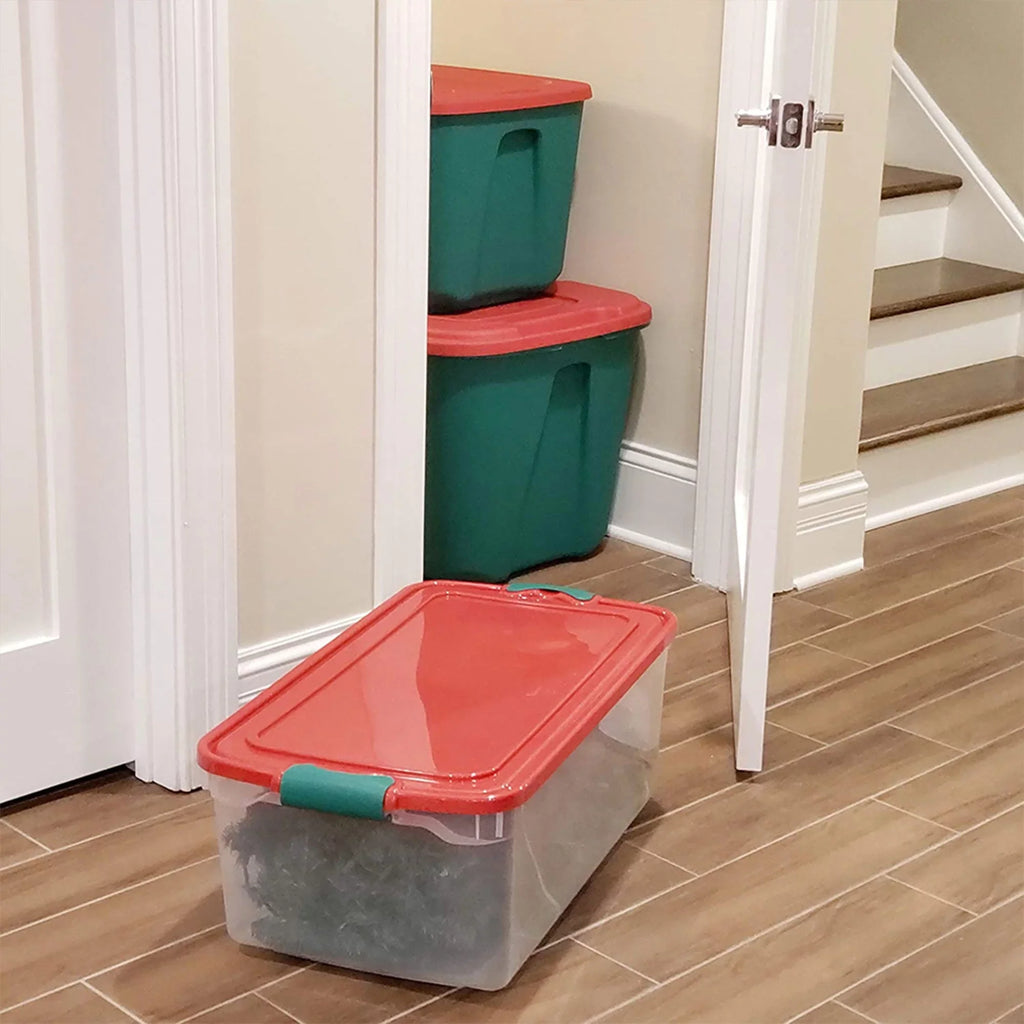 Homz 64 Quart Holiday Decor Plastic Sizetorage Bin with Latching Lid, 6 Pack