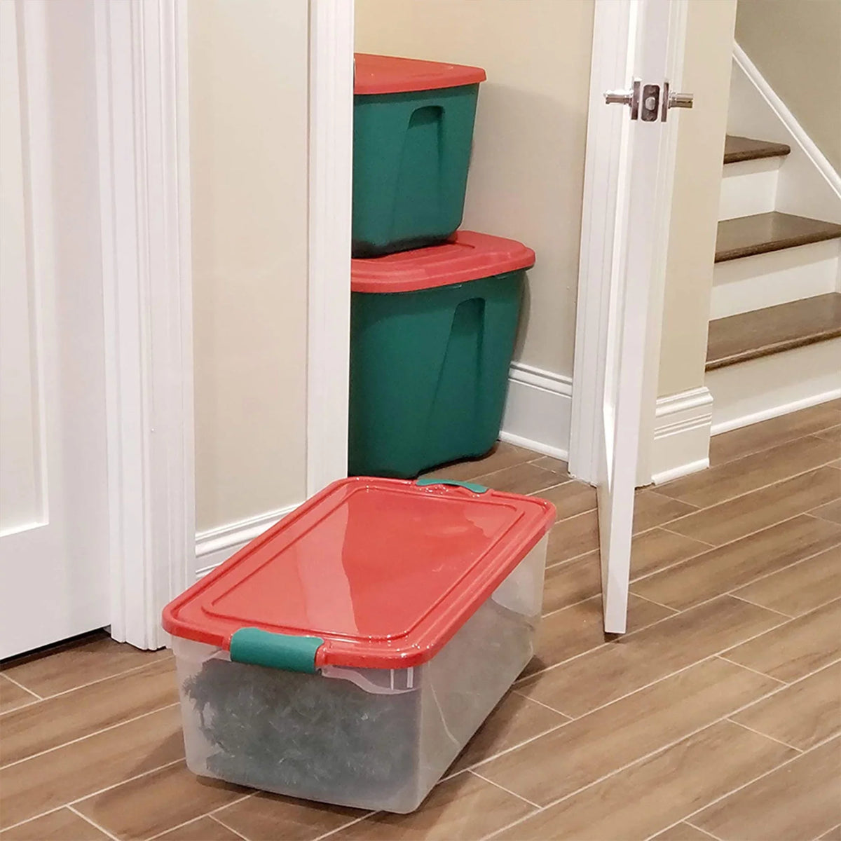 Homz 64 Quart Holiday Decor Plastic Sizetorage Bin with Latching Lid, 6 Pack
