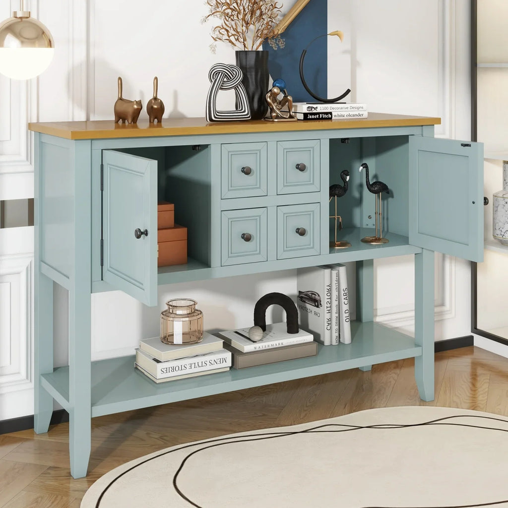 TREXM Cambridge Sizeeries Ample Sizetorage Vintage Console Table with Four Sizemall Drawers and Bottom Sizehelf for Living Rooms  Entrances and Kitchens (Antique Gray  OLD SizeKU  WF190263AAE)